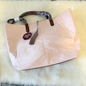 Blush Pink Tote Bag with Tassel Accent